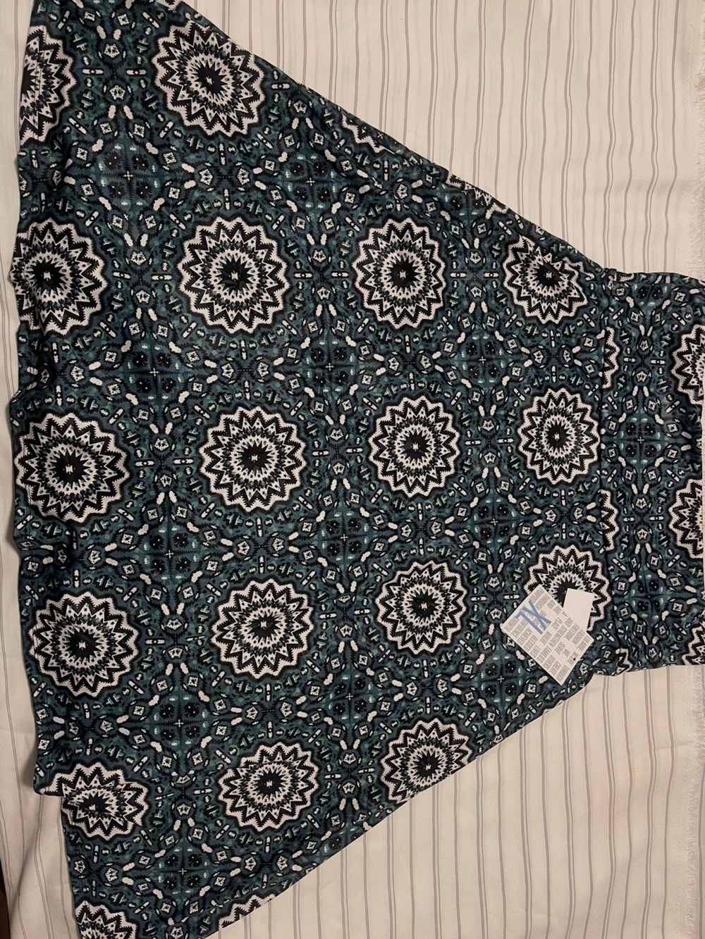 LuLaRoe Azure A-Line Skirt in Teal, Black and White Medallion Print